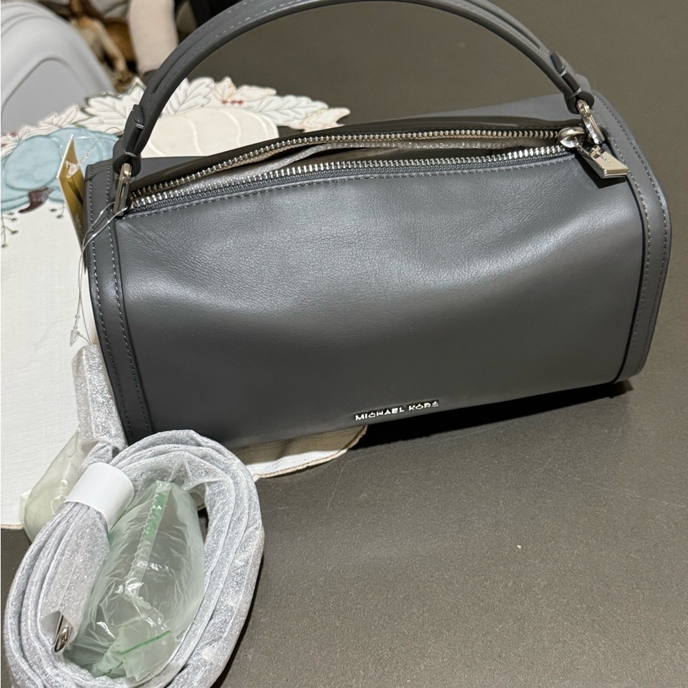 Michael Kors Charcoal Leather Barrel Satchel